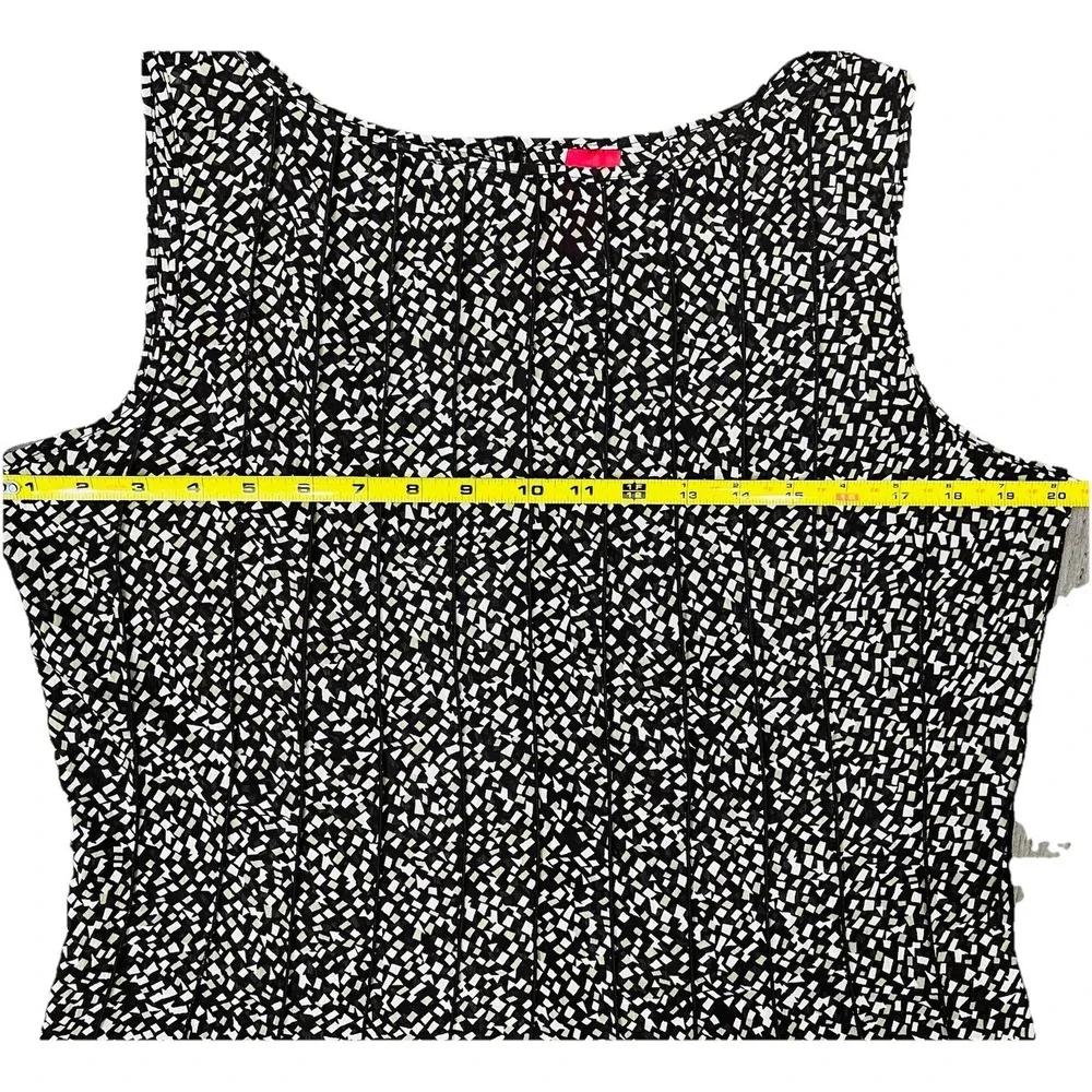 Z Studio Pleated Midi Dress Size 14 Black Cream Geometric Sleeveless Flowy Y2K